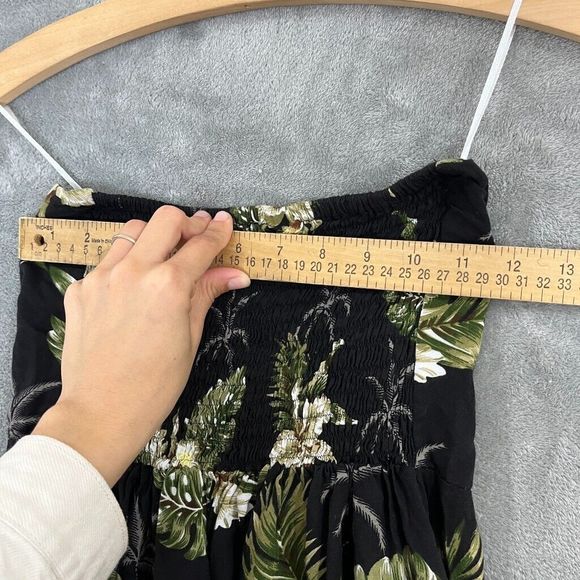 Sunny Island Hawaii Hawaiian Butterfly Dress Floral Palms Black Smocked Sz Med - Picture 8 of 9